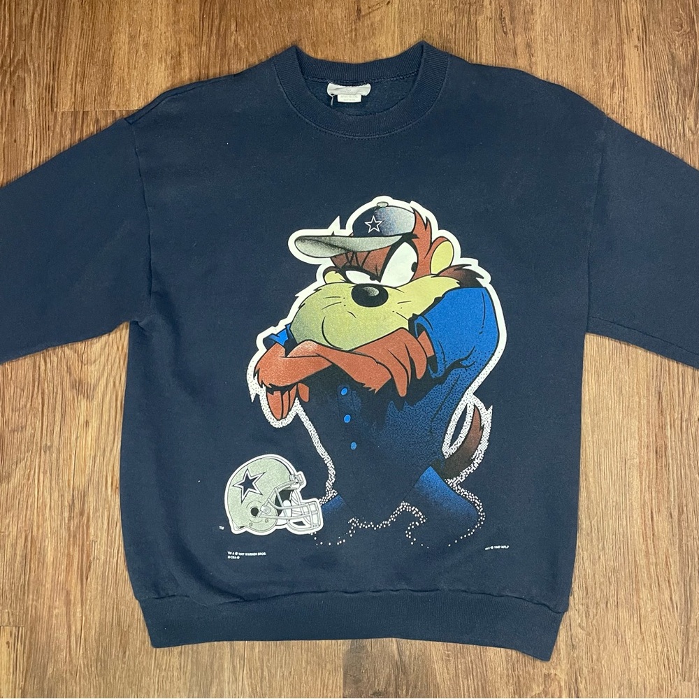Vintage 1997 Warner Bros Taz Dallas Cowboys NFL Crewneck Sweatshirt Size Large
